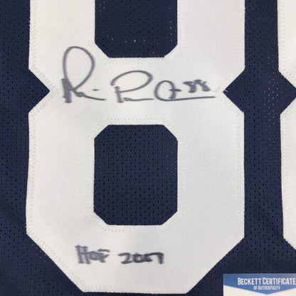 Framed Autographed/Signed Michael Irvin Dallas HOF 2007 35x39 Thanksgiving Day Blue Football Jersey Beckett BAS COA