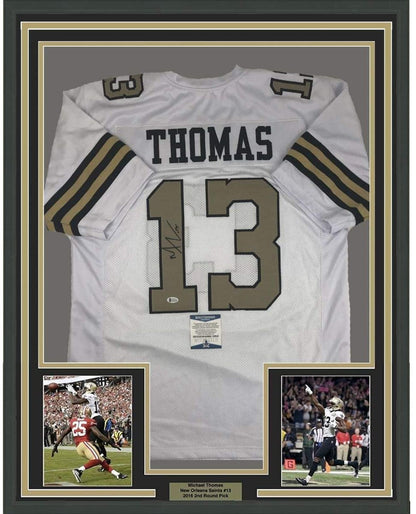 Framed Autographed/Signed Michael Thomas 35x39 New Orleans Color Rush Football Jersey Beckett BAS COA