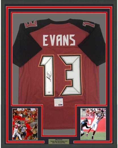 Framed Autographed/Signed Mike Evans 35x39 Tampa Bay Red Football Jersey PSA/DNA COA