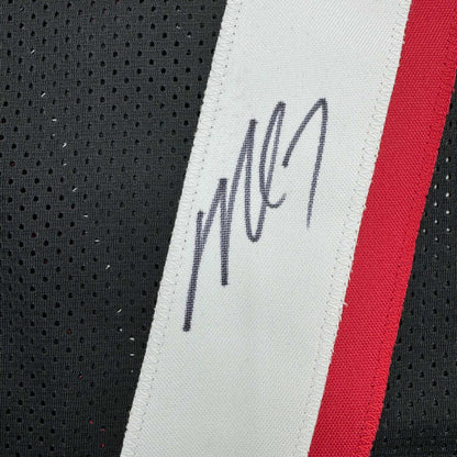 Framed Autographed/Signed Michael Mike Vick 35x39 Atlanta Black Football Jersey JSA COA