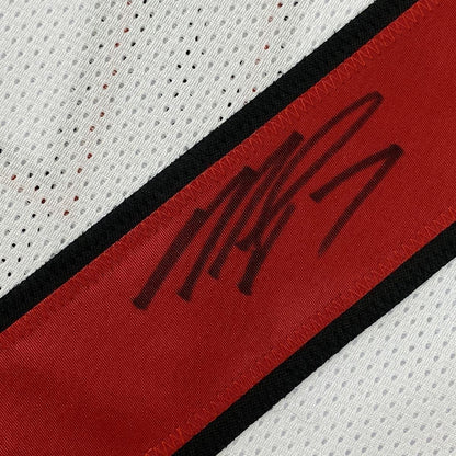 Framed Autographed/Signed Michael Mike Vick 35x39 Atlanta Retro White Football Jersey Beckett BAS COA