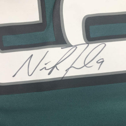 Framed Autographed/Signed Nick Foles 35x39 Philadelphia Eagles Nike Green Football Jersey JSA COA