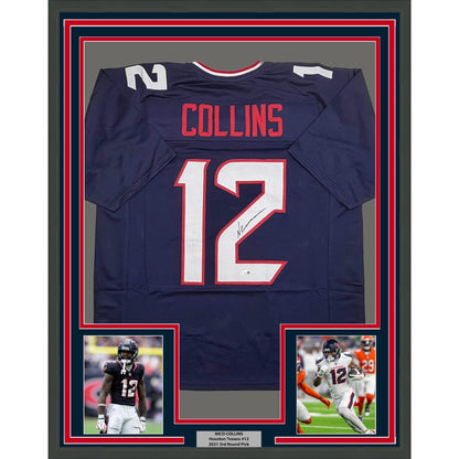 Framed Autographed/Signed Nico Collins 35x39 Houston Blue Current Football Jersey JSA COA