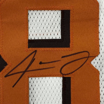Framed Autographed/Signed Odell Beckham Jr. & Jarvis Landry 35x39 Cleveland White Football Jersey JSA COA