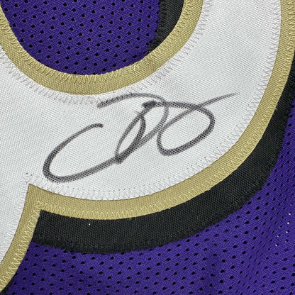 Framed Autographed/Signed Odell Beckham Jr. 35x39 Baltimore Purple Football Jersey Beckett BAS COA