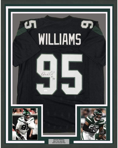 Framed Autographed/Signed Quinnen Williams 35x39 New York Black Football Jersey JSA COA