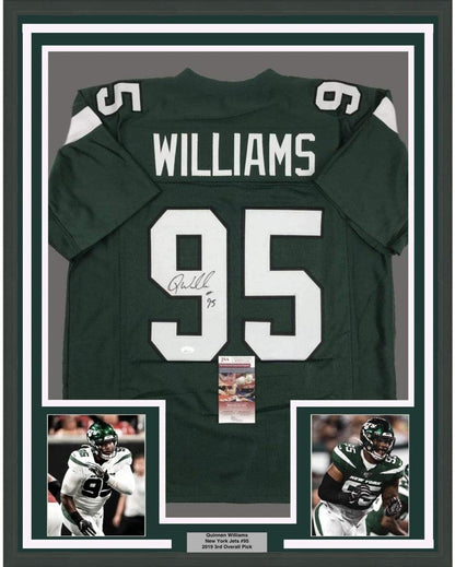 Framed Autographed/Signed Quinnen Williams 35x39 New York Green Football Jersey JSA COA