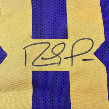 Framed Autographed/Signed Randy Moss 35x39 Minnesota Color Rush Purple Football Jersey Beckett BAS COA