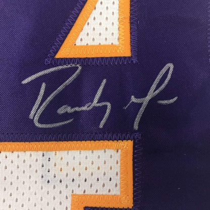 Framed Autographed/Signed Randy Moss 35x39 Minnesota White Football Jersey JSA COA
