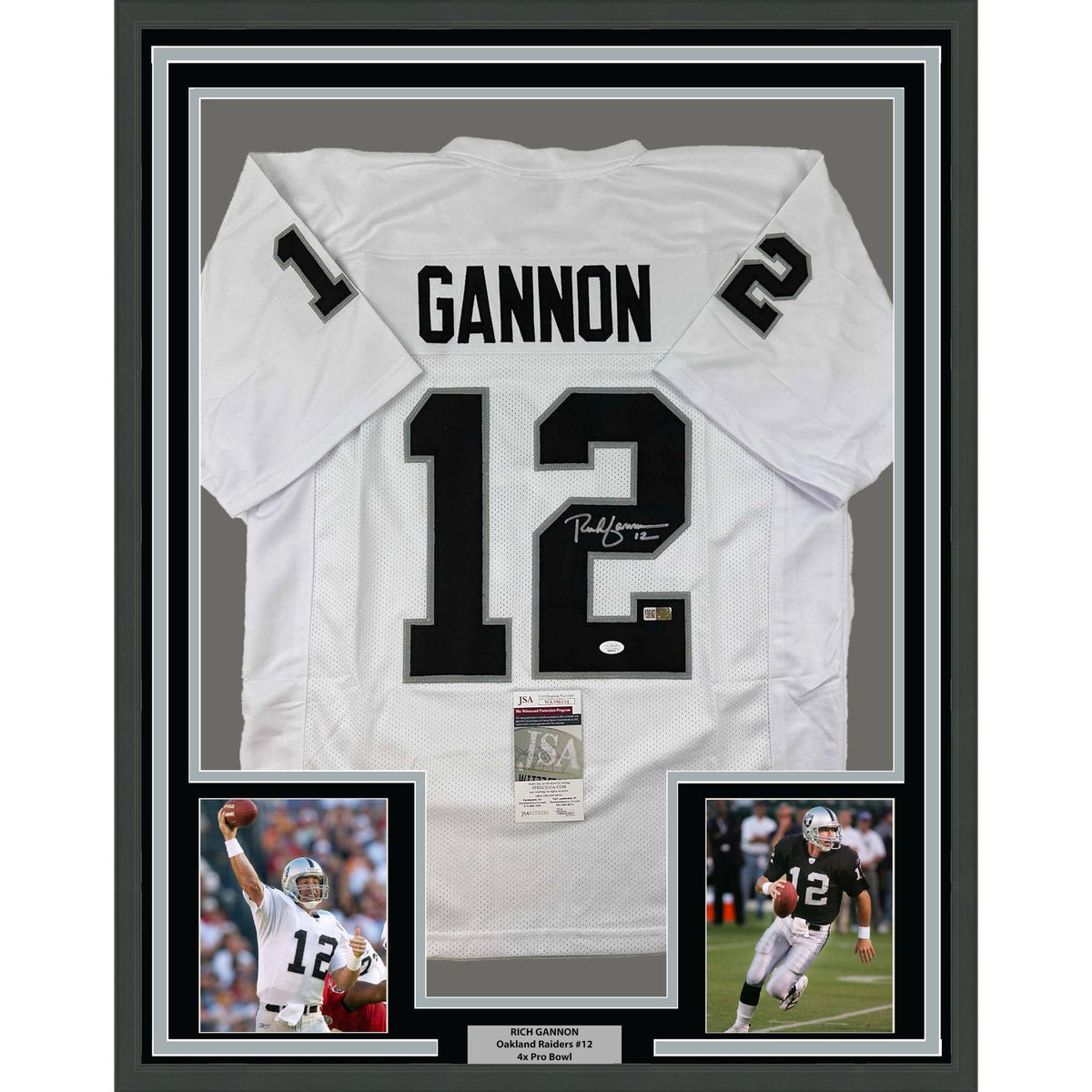 Framed Autographed/Signed Rich Gannon 35x39 Oakland Las Vegas White Football Jersey JSA COA