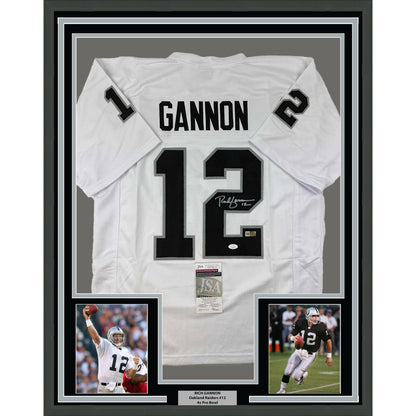 Framed Autographed/Signed Rich Gannon 35x39 Oakland Las Vegas White Football Jersey JSA COA