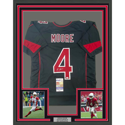 Framed Autographed/Signed Rondale Moore 35x39 Arizona Black Color Rush Football Jersey JSA COA