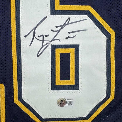 Framed Autographed/Signed Ryan Leaf 35x39 San Diego Dark Blue Football Jersey Beckett BAS COA
