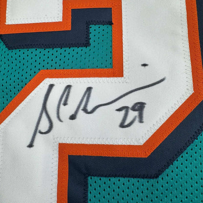 Framed Autographed/Signed Sam Madison 35x39 Miami Teal Football Jersey JSA COA