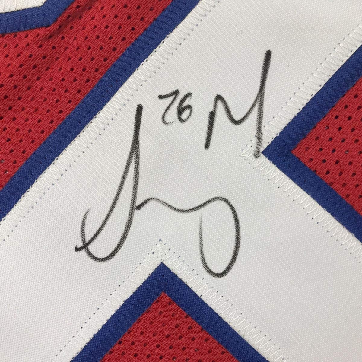 Framed Autographed/Signed Sony Michel 35x39 New England Red Football Jersey JSA COA
