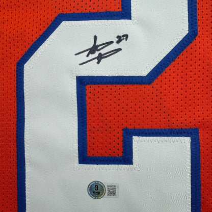 Framed Autographed/Signed Steve Atwater 35x39 Denver Retro Orange Football Jersey Beckett BAS COA