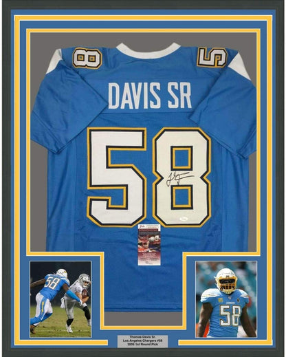 Framed Autographed/Signed Thomas Davis Sr. 35x39 Los Angeles LA Powder Blue Football Jersey JSA COA