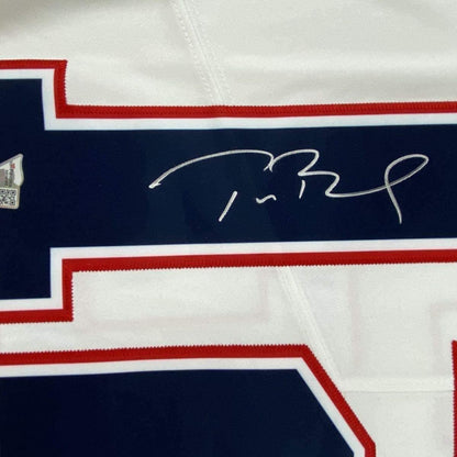Framed Autographed/Signed Tom Brady 35x39 New England Patriots White Authentic Nike Limited Football Jersey Fanatics COA