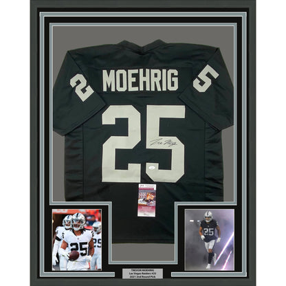 Framed Autographed/Signed Trevon Moehrig 35x39 Las Vegas Oakland Black Football Jersey JSA COA