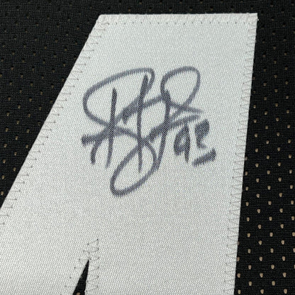 Framed Autographed/Signed Troy Polamalu 35x39 Pittsburgh Black Football Jersey JSA COA