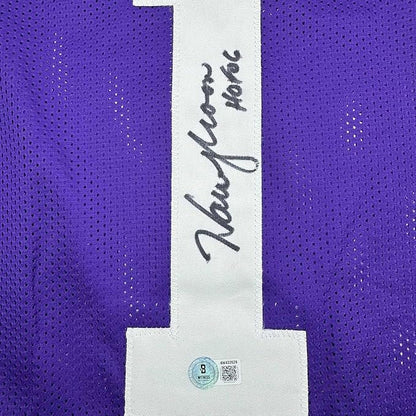 Framed Autographed/Signed Warren Moon HOF 06 35x36 Minnesota Purple Football Jersey Beckett BAS COA