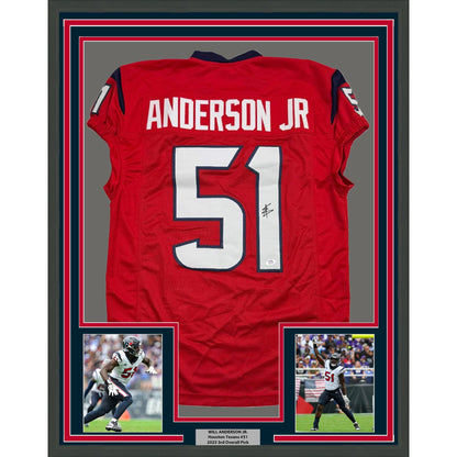 Framed Autographed/Signed Will Anderson Jr. 35x39 Houston Red Football Jersey PSA/DNA COA