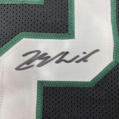 Framed Autographed/Signed Zach Wilson 35x39 New York Black Football Jersey JSA COA