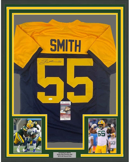 Framed Autographed/Signed Za'Darius Smith 35x39 Green Bay Retro Blue Football Jersey JSA COA
