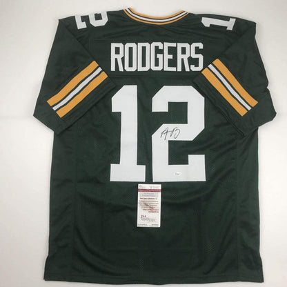 Autographed/Signed Aaron Rodgers Green Bay Green Football Jersey JSA COA