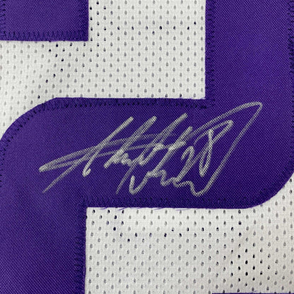 Autographed/Signed Adrian Peterson Minnesota White Football Jersey JSA COA