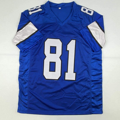 Autographed/Signed Calvin Johnson Detroit Royal Blue Football Jersey JSA COA