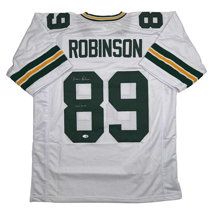Autographed/Signed Dave Robinson HOF 13 Green Bay White Football Jersey JSA COA
