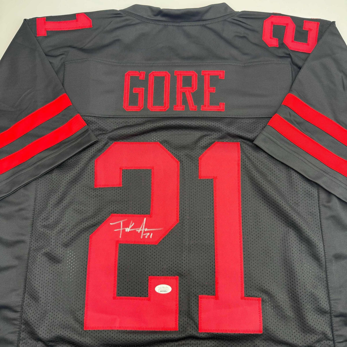 Autographed/Signed Frank Gore San Francisco Black Football Jersey Beckett BAS COA