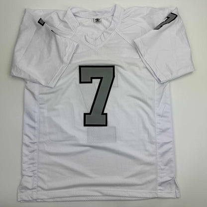Autographed/Signed Geno Smith Oakland White Color Rush Football Jersey Beckett BAS COA