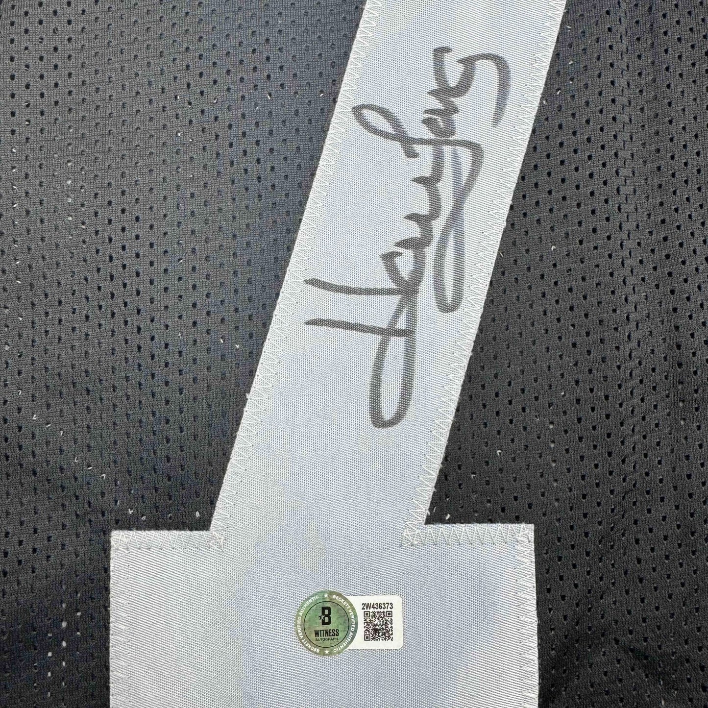 Autographed/Signed Howie Long Oakland White Football Jersey Beckett BAS COA