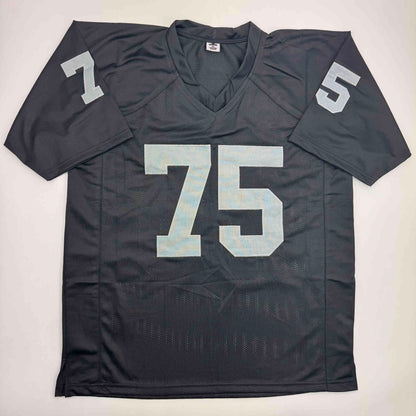 Autographed/Signed Howie Long Oakland White Football Jersey Beckett BAS COA