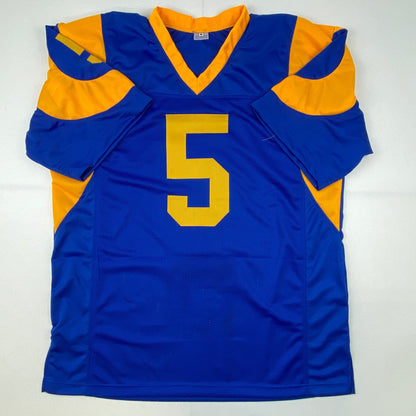 Autographed/Signed Jalen Ramsey Los Angeles LA Retro Blue Football Jersey JSA COA