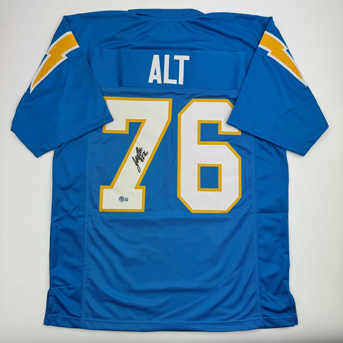Autographed/Signed Joe Alt Los Angeles LA Powder Blue Football Jersey Beckett BAS COA