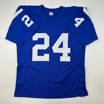 Autographed/Signed Lenny Moore HOF 75 Baltimore Blue Football Jersey JSA COA
