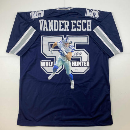 Autographed/Signed Leighton Vander Esch Dallas Blue Portrait Football Jersey Beckett BAS COA