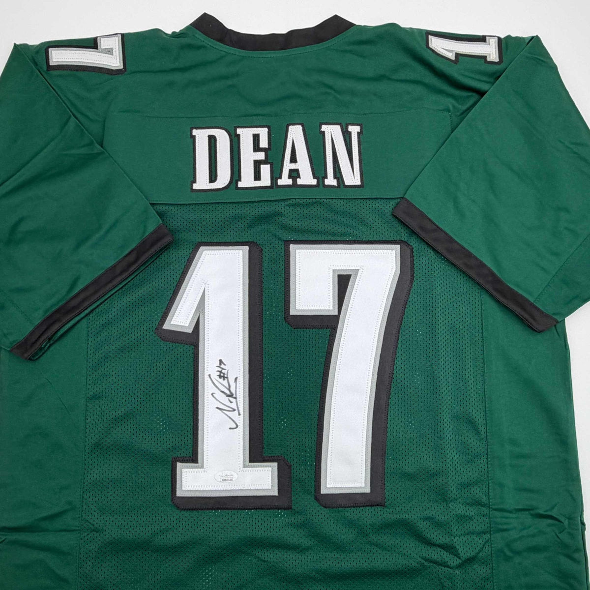Autographed/Signed Nakobe Dean Philadelphia Green Football Jersey JSA COA