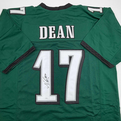 Autographed/Signed Nakobe Dean Philadelphia Green Football Jersey JSA COA