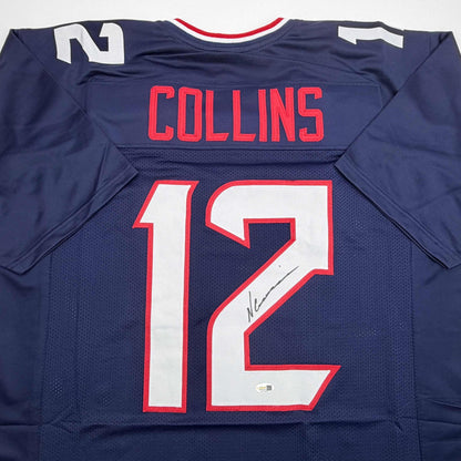 Autographed/Signed Nico Collins Houston Blue Current Football Jersey JSA COA