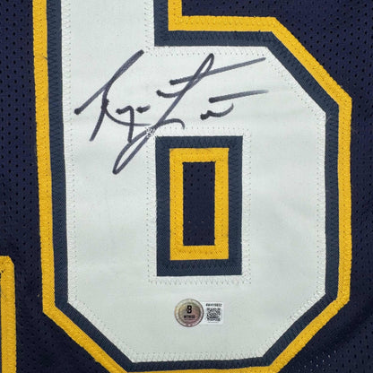 Autographed/Signed Ryan Leaf San Diego Dark Blue Football Jersey Beckett BAS COA