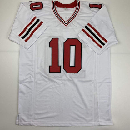 Autographed/Signed Steve Bartkowski Atlanta White Football Jersey JSA COA
