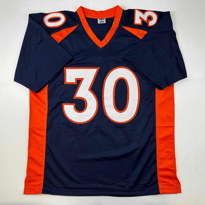 Autographed/Signed Terrell Davis Denver Blue Football Jersey Beckett BAS COA