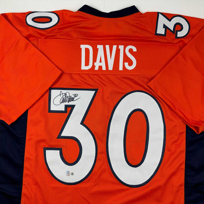 Autographed/Signed Terrell Davis Denver Orange Football Jersey Beckett BAS COA