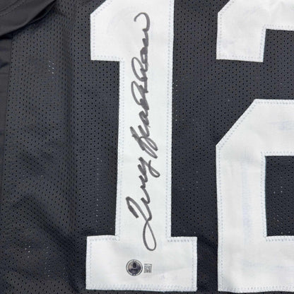 Autographed/Signed Terry Bradshaw Pittsburgh Black Football Jersey Beckett BAS COA