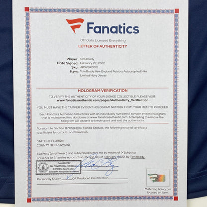 Autographed/Signed Tom Brady New England Patriots Blue Authentic Nike Limited Football Jersey Fanatics COA/LOA
