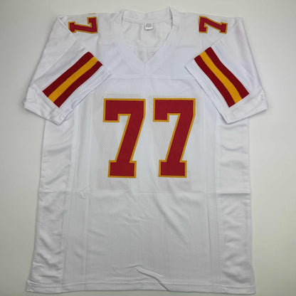 Autographed/Signed Willie Roaf HOF 2012 Kansas City White Football Jersey Beckett BAS COA